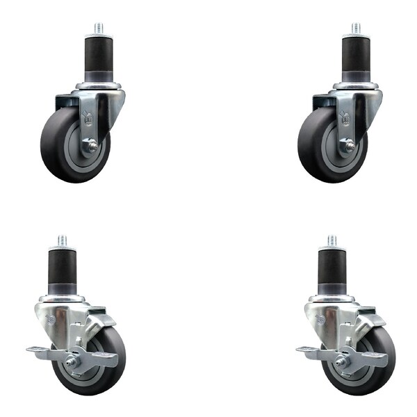 Service Caster 3.5'' SS Thermoplastic Rubber Wheel Swivel 1-5/8'' Expanding Stem Caster Set 2 Brakes, 4PK SCC-SSEX20S3514-TPRB-2-TLB-2-158 - main